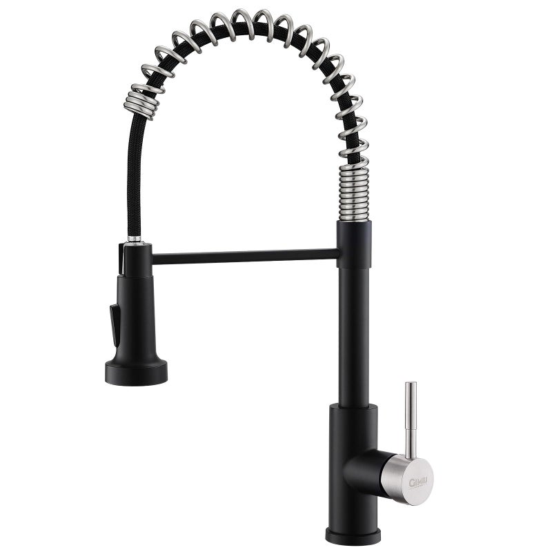 GIMILI Kitchen Faucet with Pull Down Sprayer Single Hole Stainless Steel Sink Faucet, Suitable for Farmhouses, RV, Laundry Room, Outdoor, and Campers. Llave para fregadero de cocina Black and Nickel - Image 1